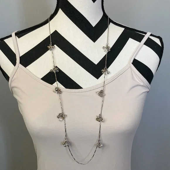 LOFT Long Silver & Bead Necklace - Picture 6 of 7